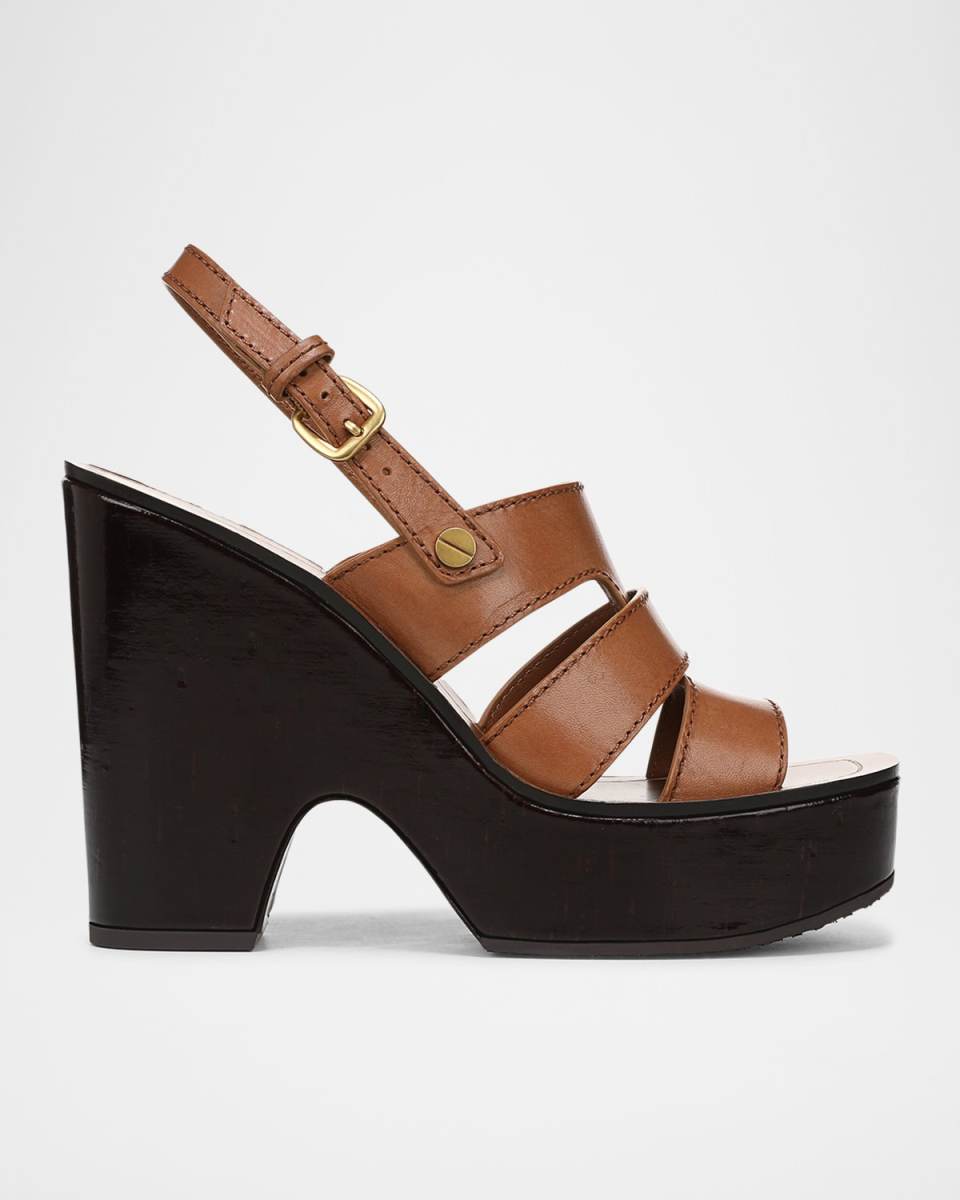 Peony Leather Slingback Platform Sandals